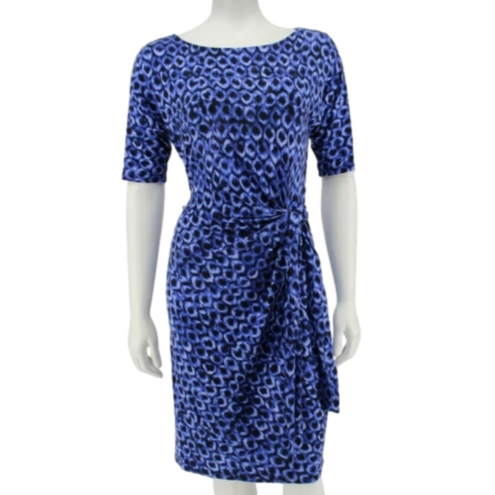 NWT Ann Taylor Blue Geometric Print Knit Jersey Belted Wrap Midi Dress-Size XS